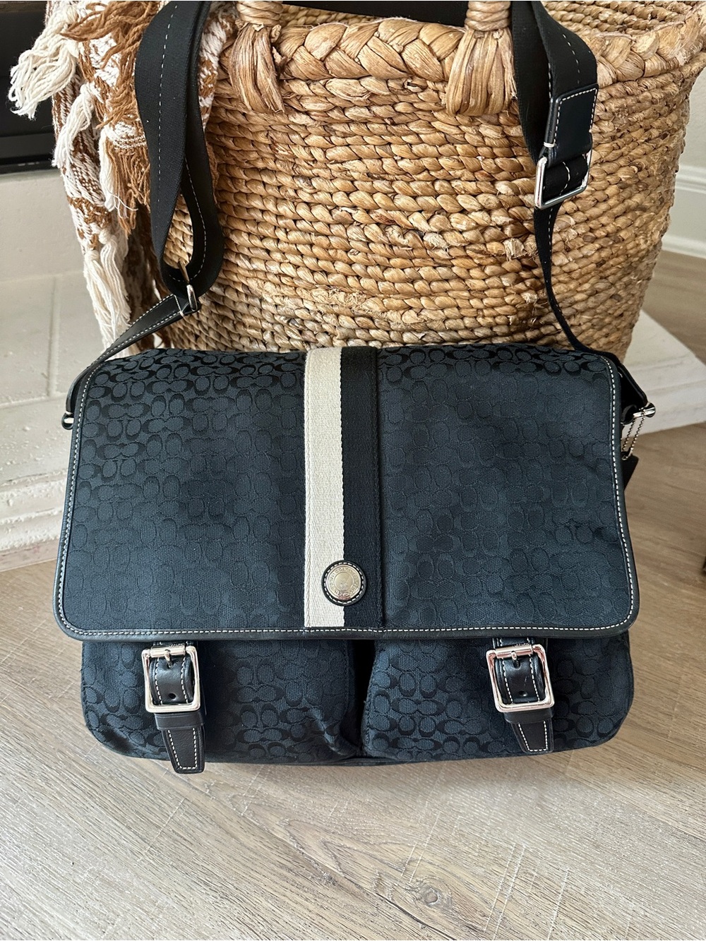 Coach Black Signature Voyager Messenger Bag